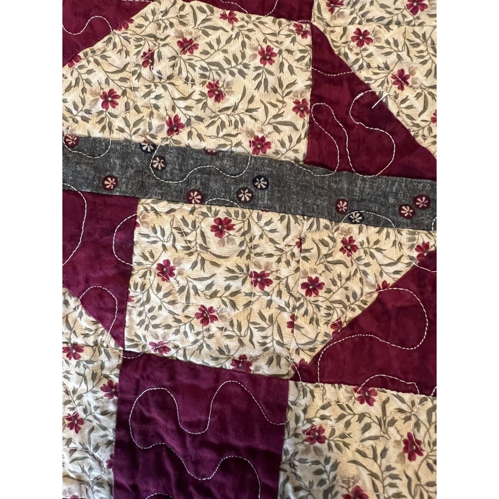 Handmade Cotton Patchwork Quilt Throw 53x53 Vintage Autumn Pinwheel Country - Picture 5 of 6